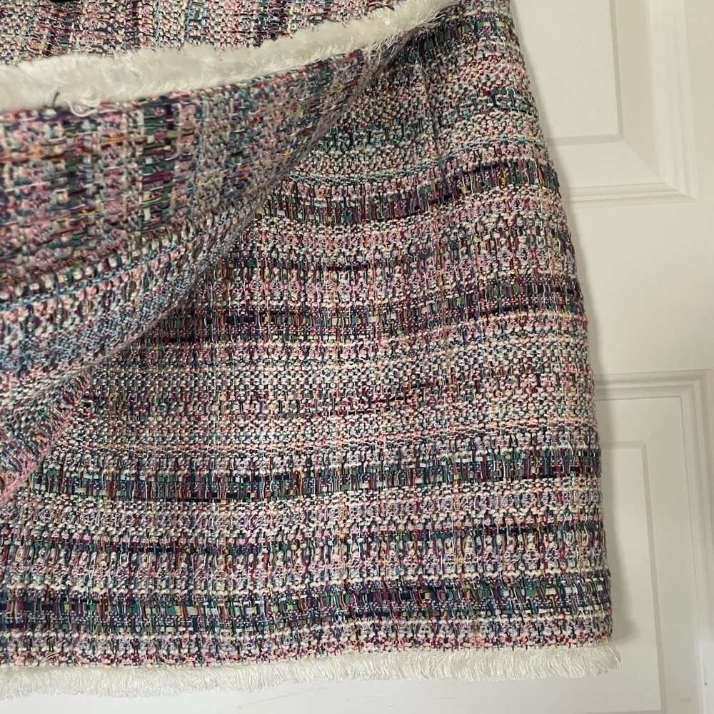 Anthropologie Hutch Pink Multicolor White Tweed Fringed Skirt, Size 2 - Picture 6 of 12